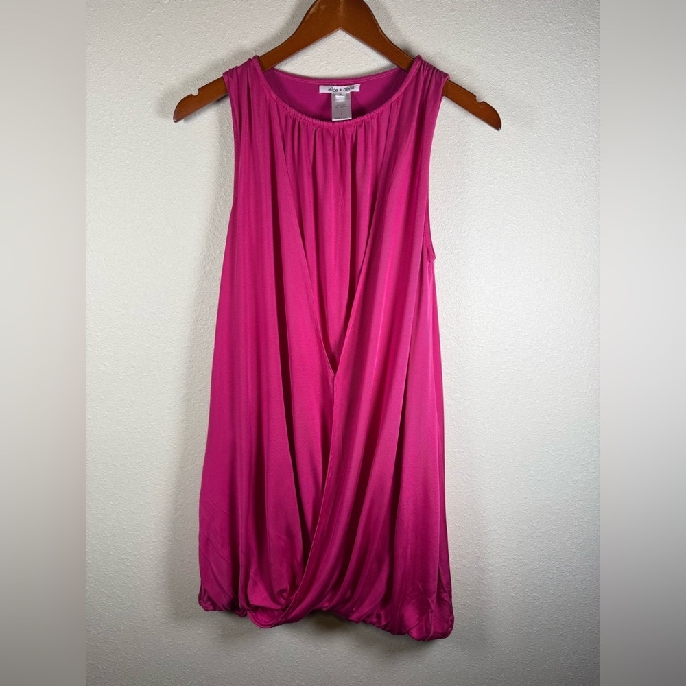 Alice + Olivia Sleeveless Hot Pink Twist Front Silk Blend Bubble Dress S